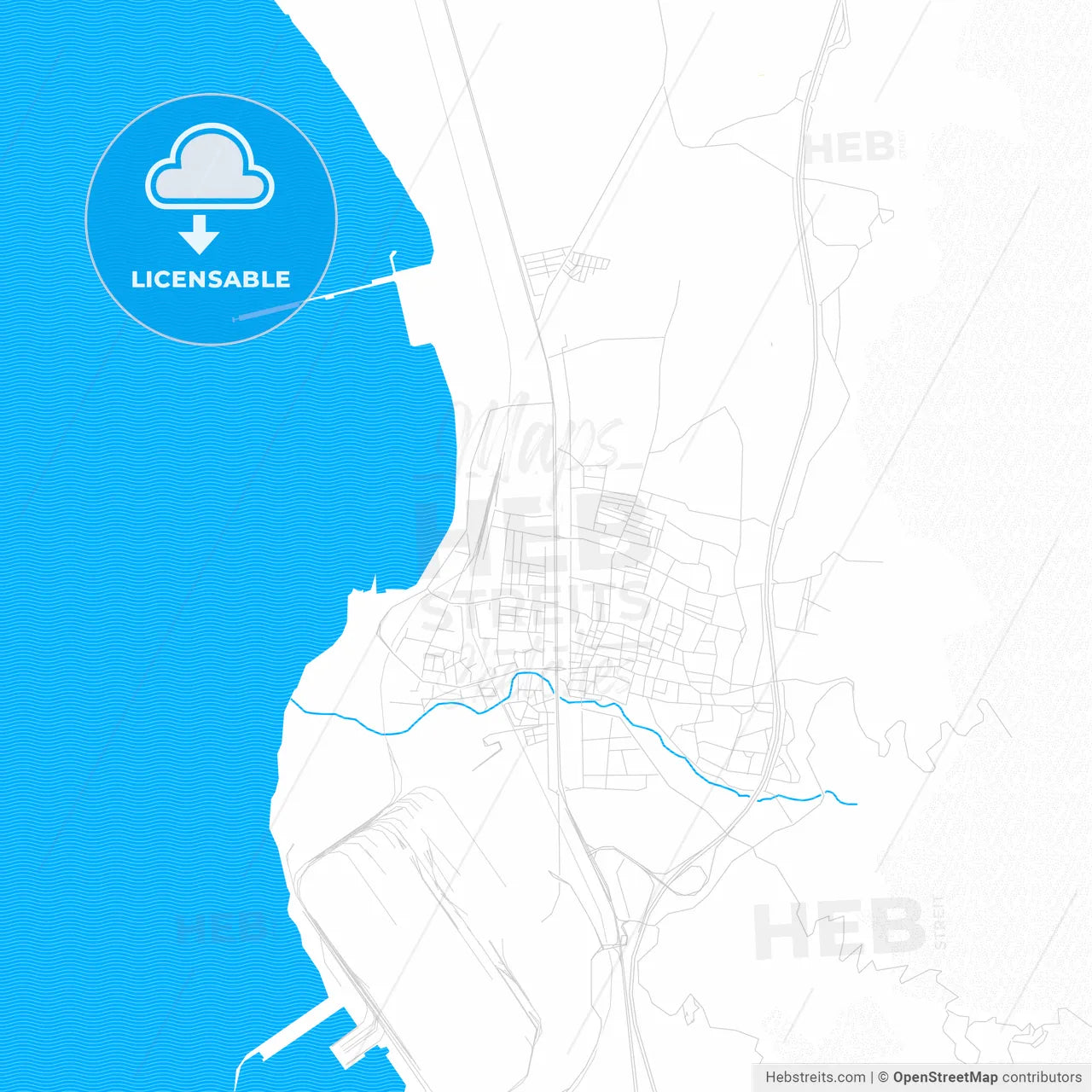 Payas, Turkey PDF vector map with water in focus