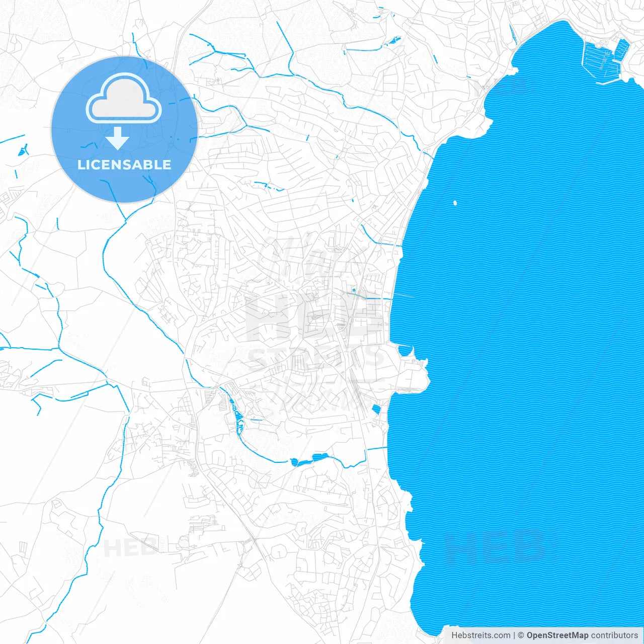 Paignton, England PDF vector map with water in focus