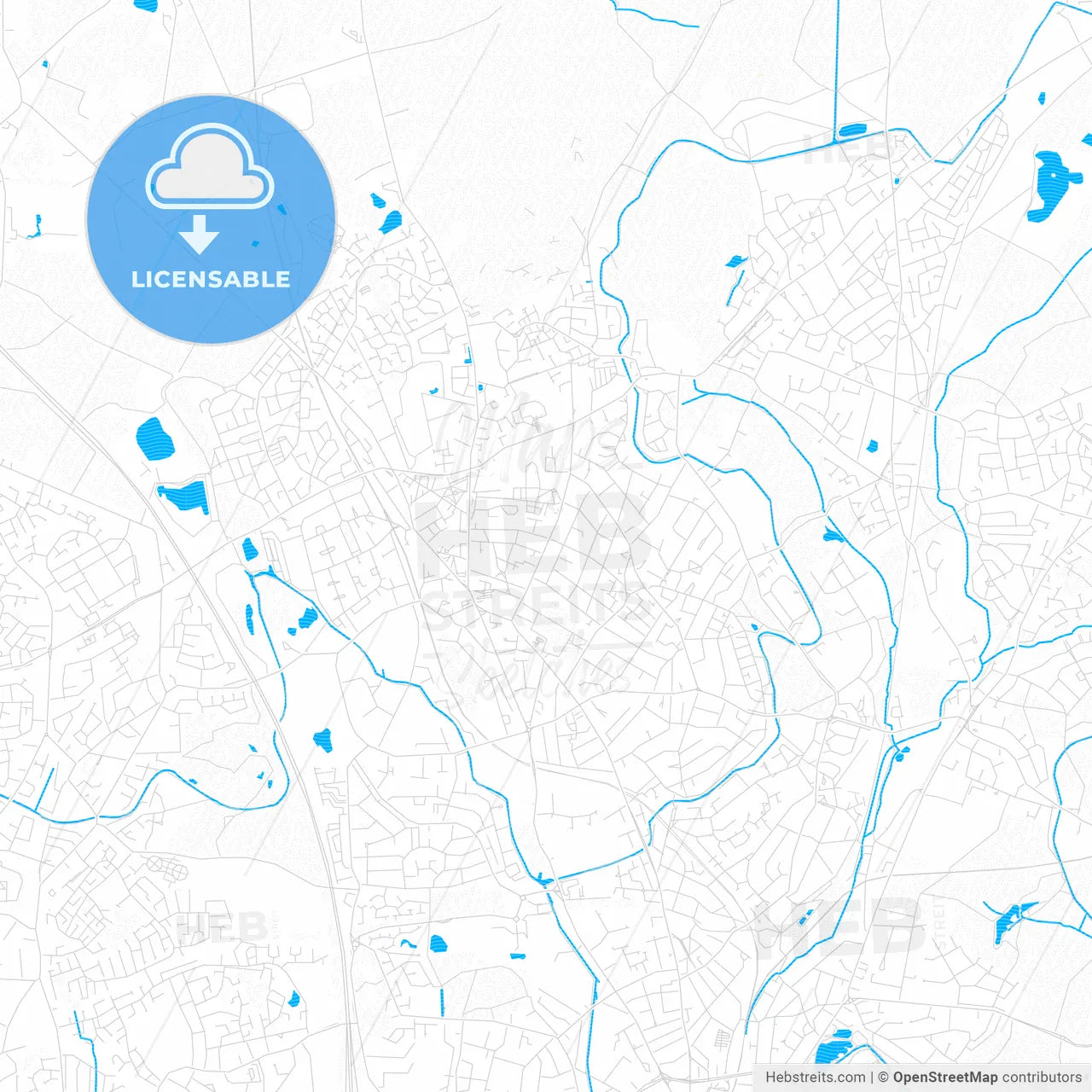 Bloxwich, England PDF vector map with water in focus