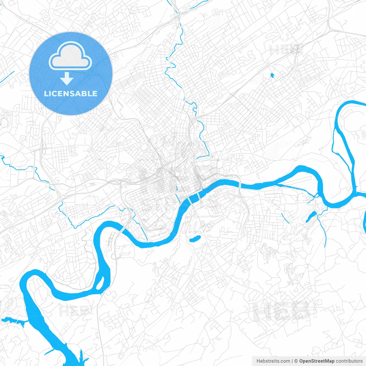 Knoxville, Tennessee, United States, PDF vector map with water in focus