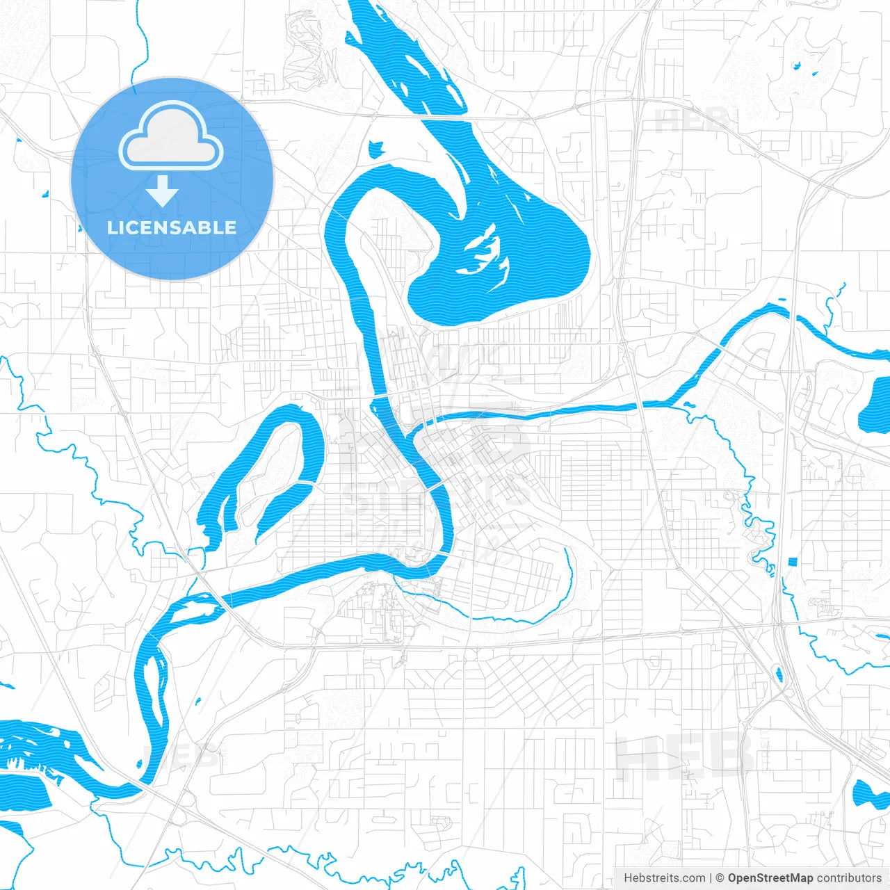 Eau Claire, Wisconsin, United States, PDF vector map with water in focus