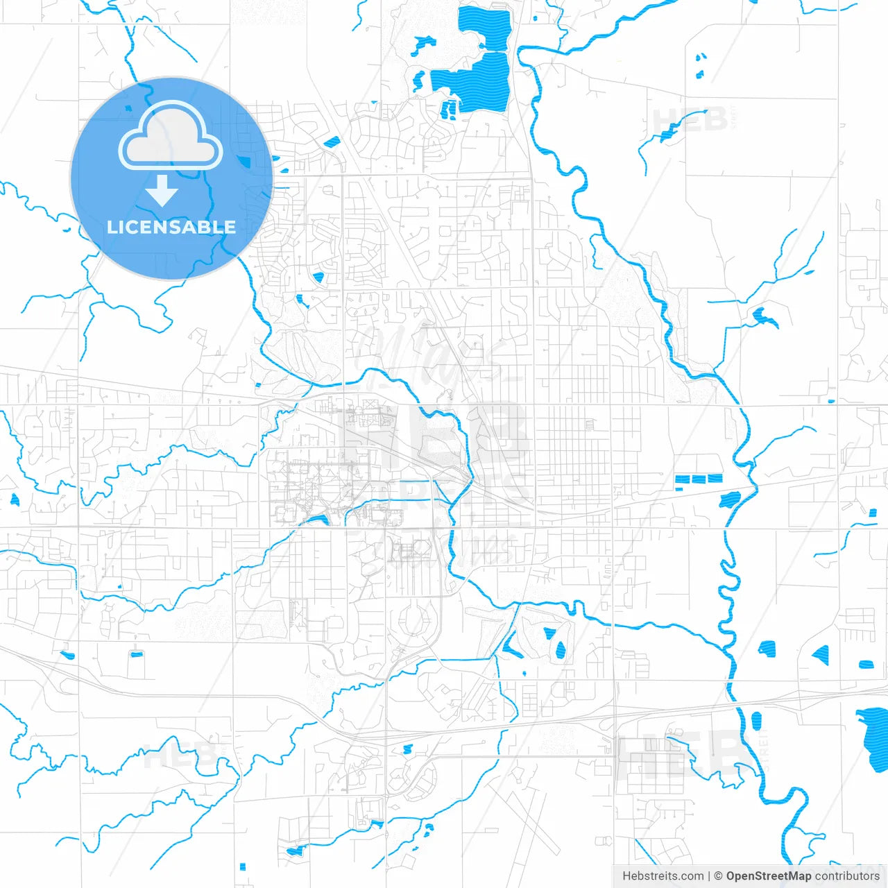 Ames, Iowa, United States, PDF vector map with water in focus