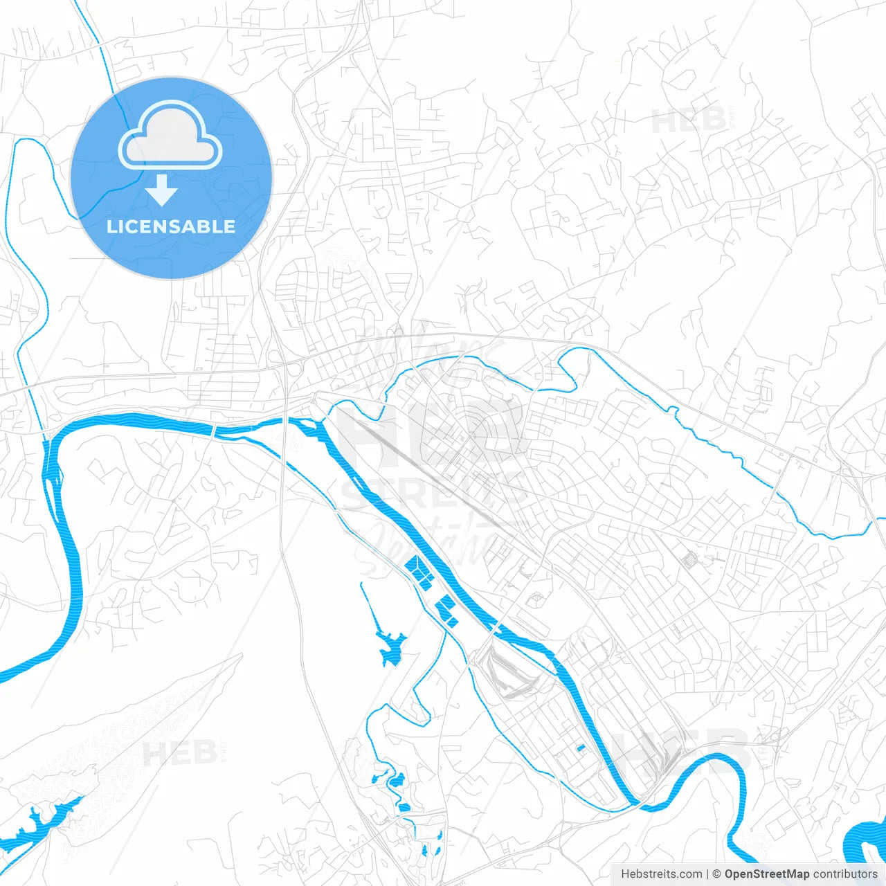 Kingsport, Tennessee, United States, PDF vector map with water in focus