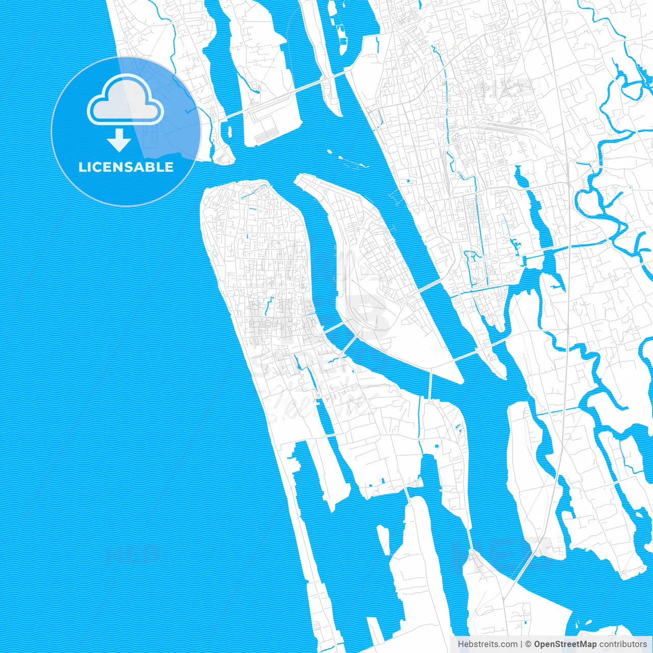 Kochi, India PDF vector map with water in focus