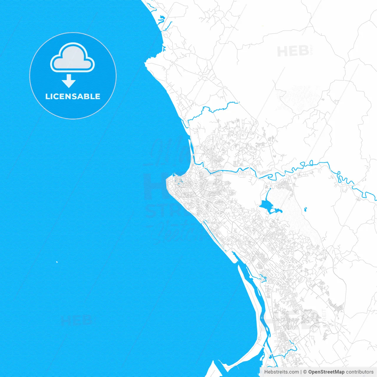 Bengkulu, Indonesia PDF vector map with water in focus