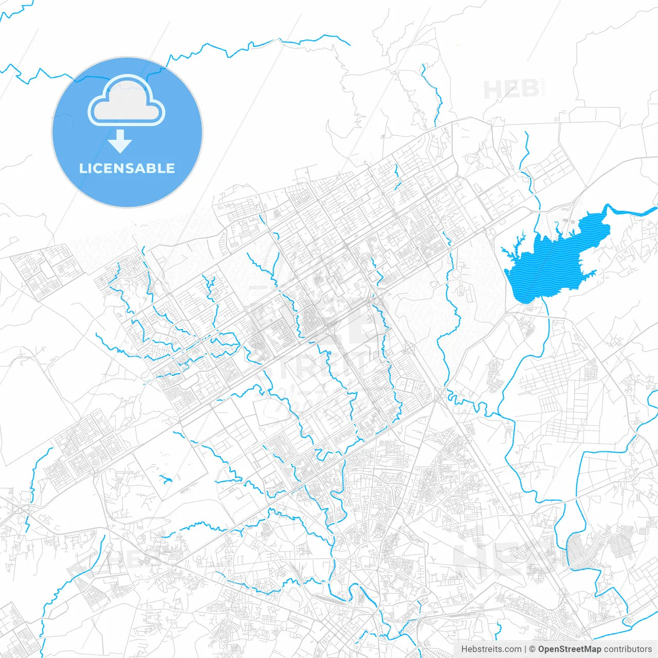 Islamabad, Pakistan PDF vector map with water in focus