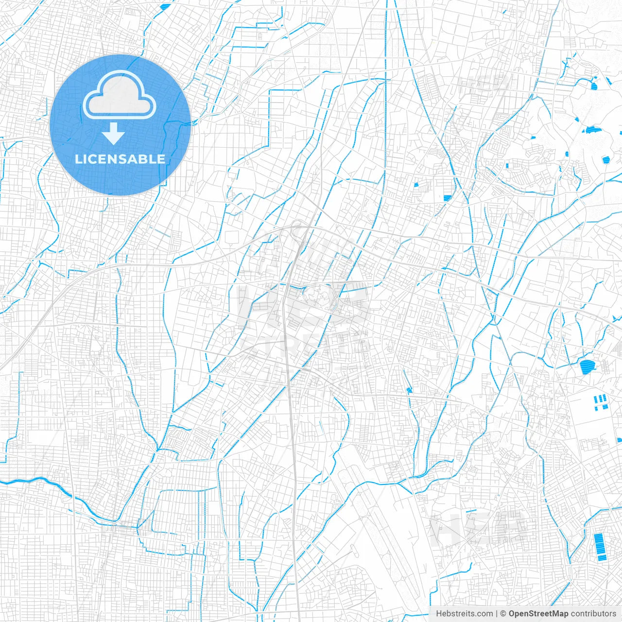 Komaki, Japan PDF vector map with water in focus