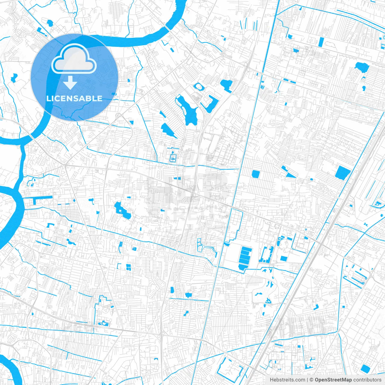 Pak Kret, Thailand PDF vector map with water in focus