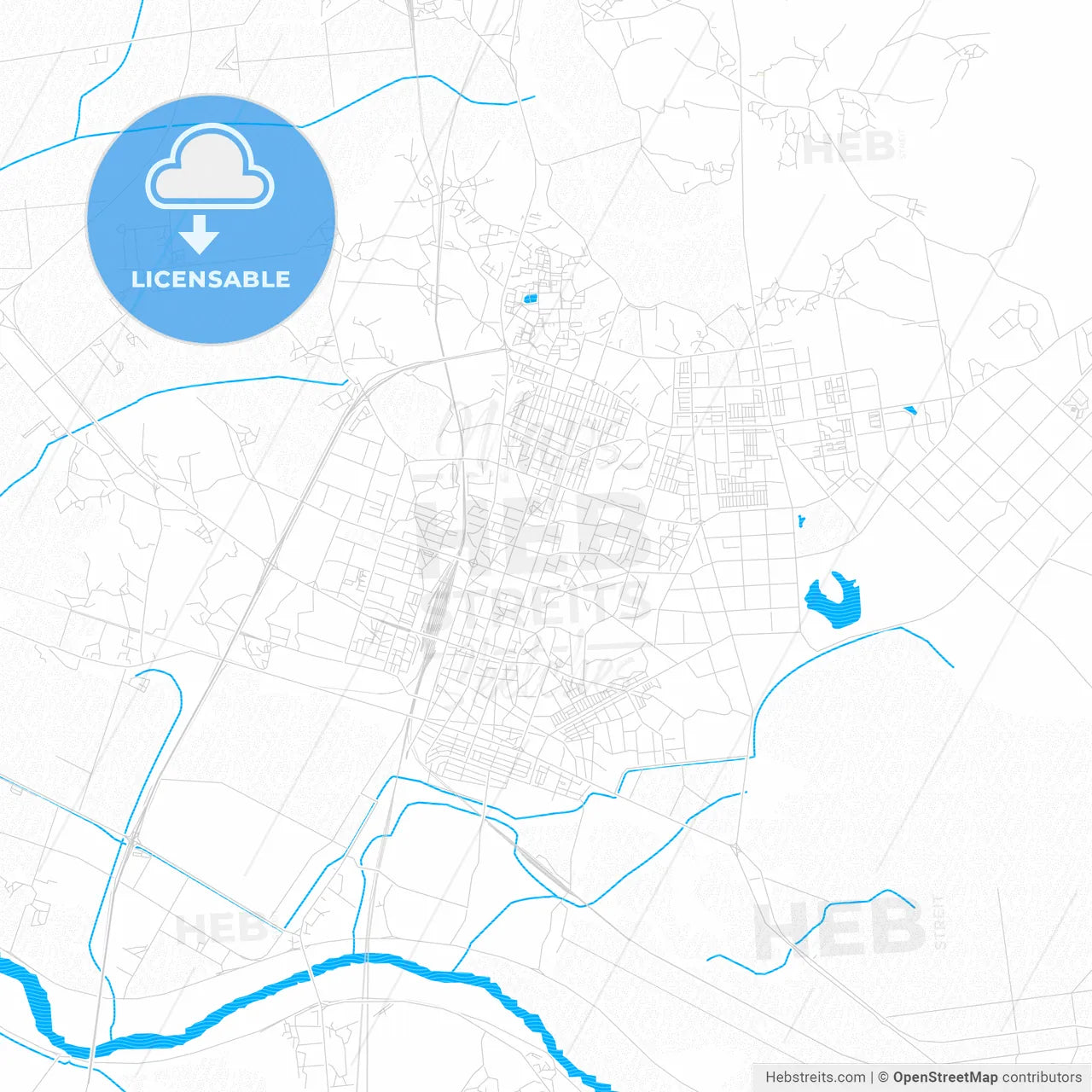 Iksan, South Korea PDF vector map with water in focus