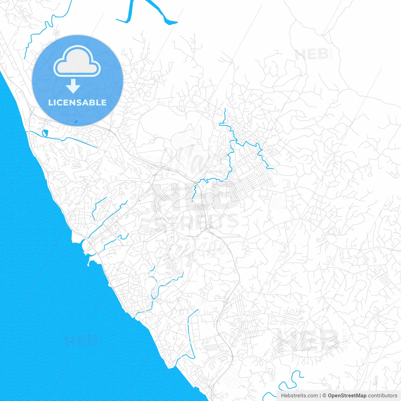 Libreville, Gabon PDF vector map with water in focus