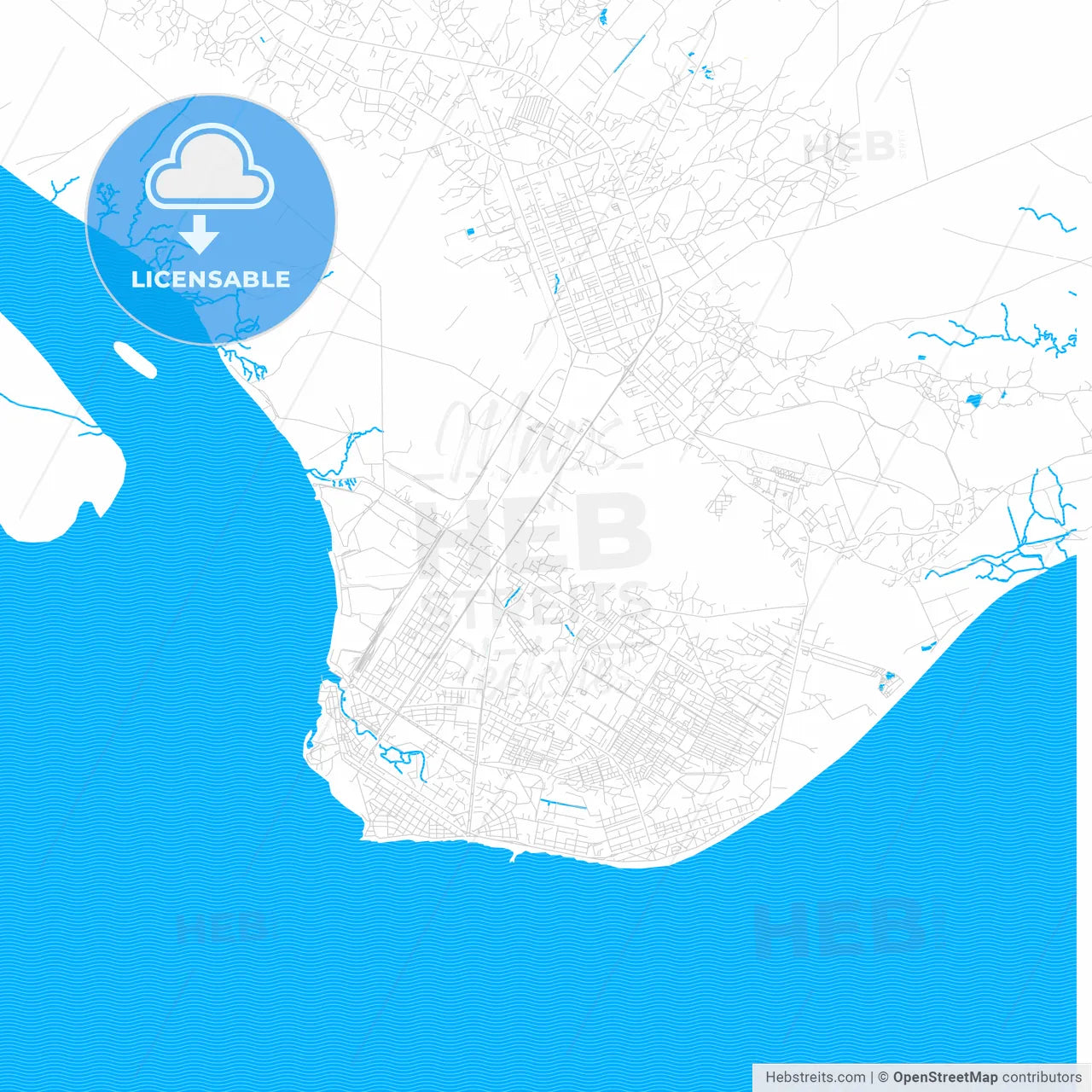 Beira, Mozambique PDF vector map with water in focus