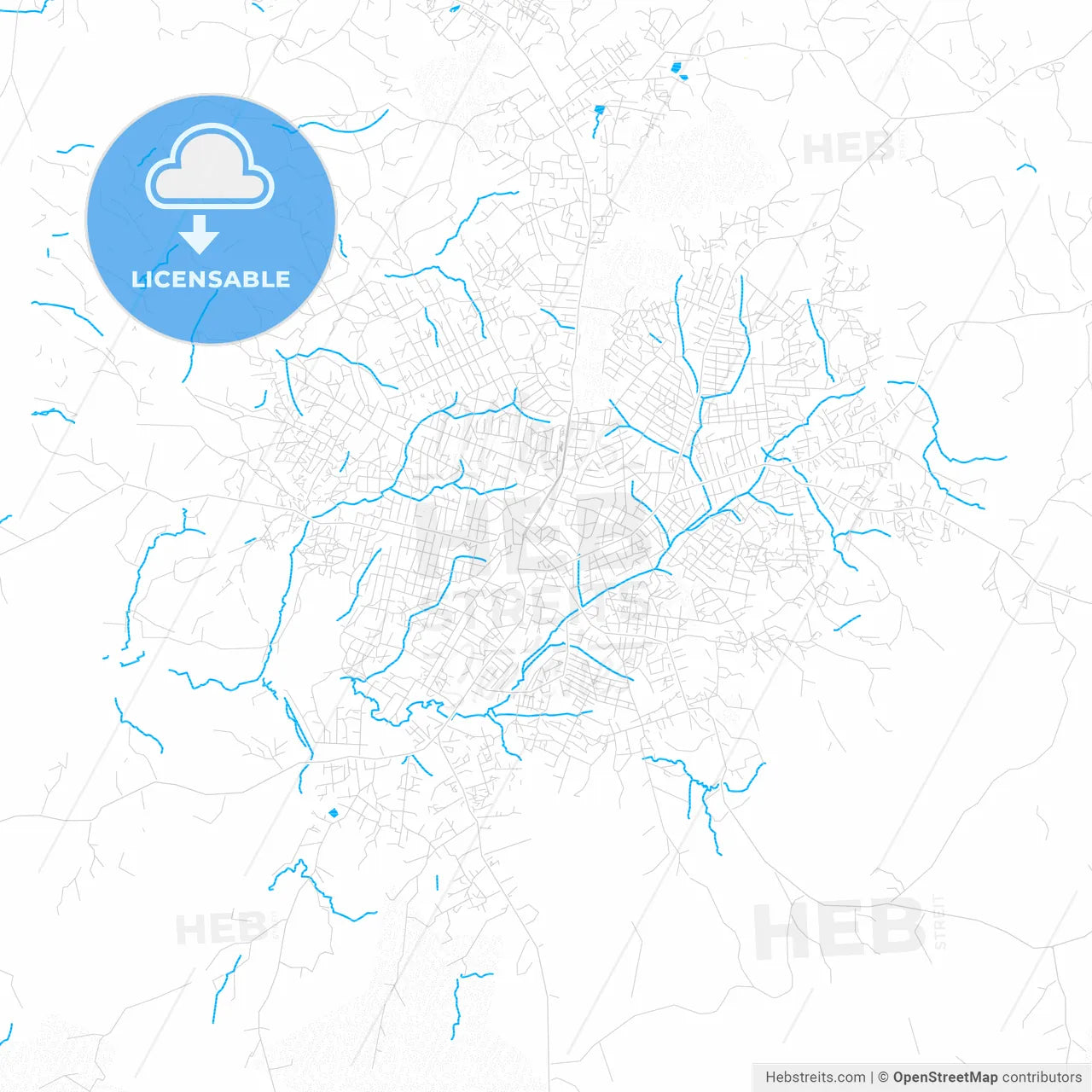 Nzerekore, Guinea PDF vector map with water in focus