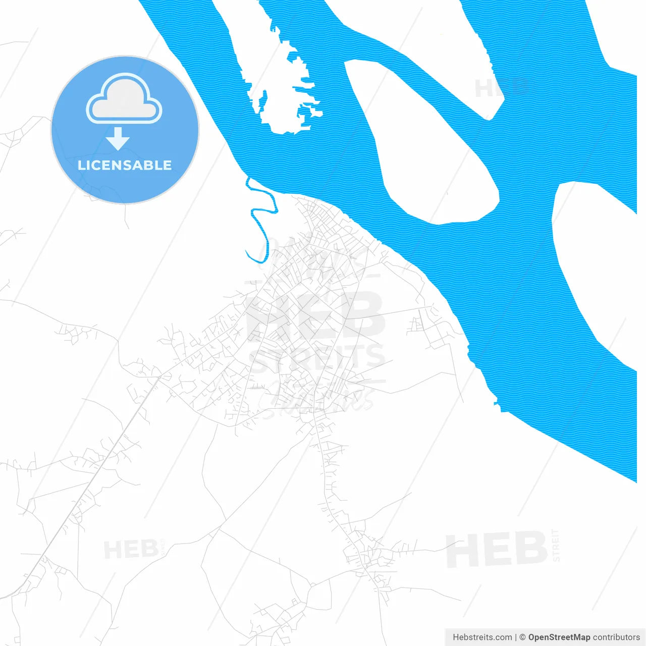 Esuk Oron, Nigeria PDF vector map with water in focus