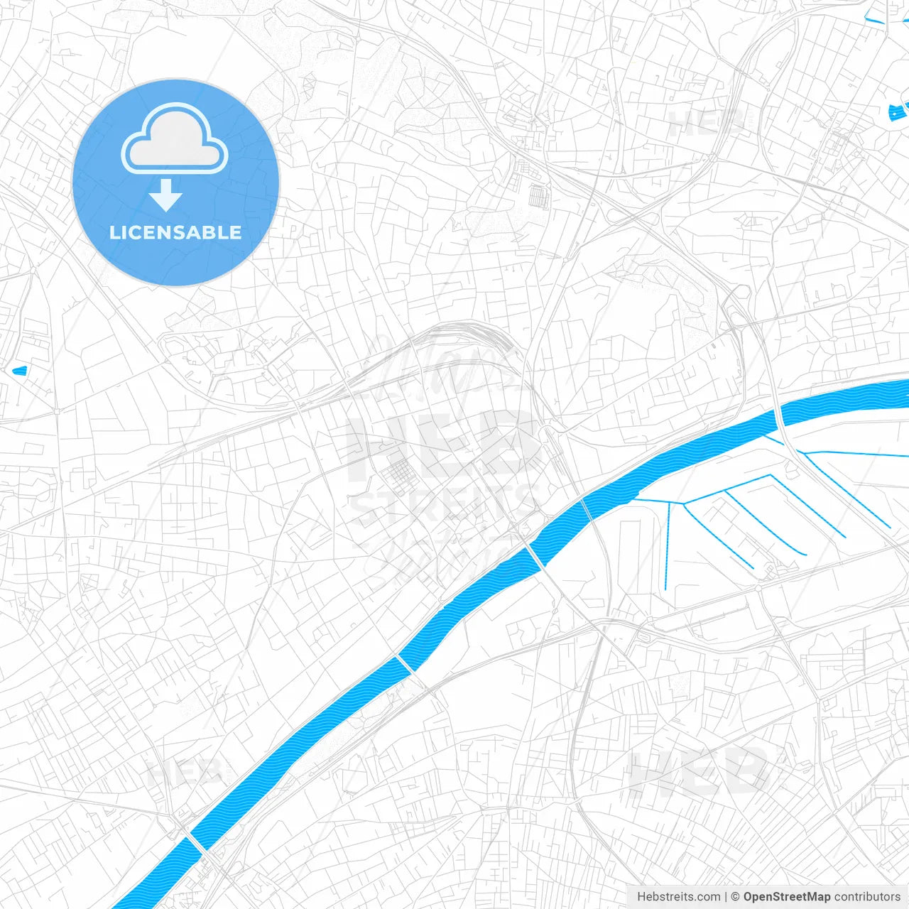 Argenteuil, France PDF vector map with water in focus