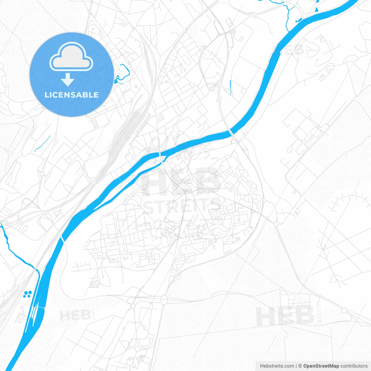 Creil, France PDF vector map with water in focus