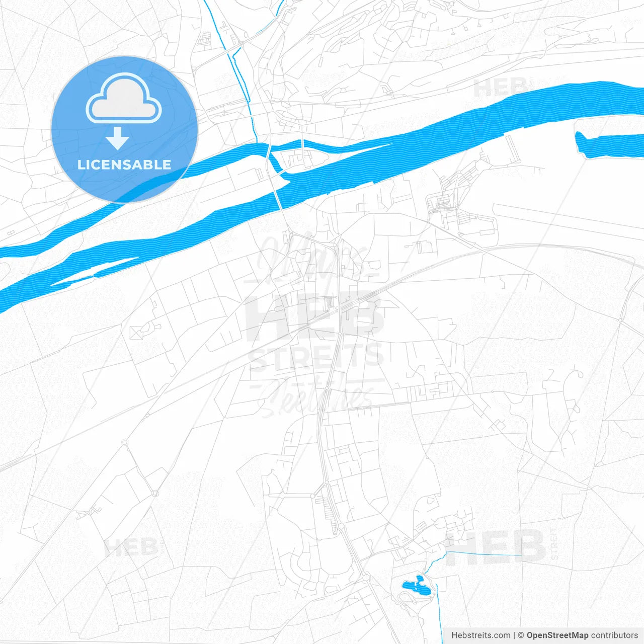 Les Mureaux, France PDF vector map with water in focus
