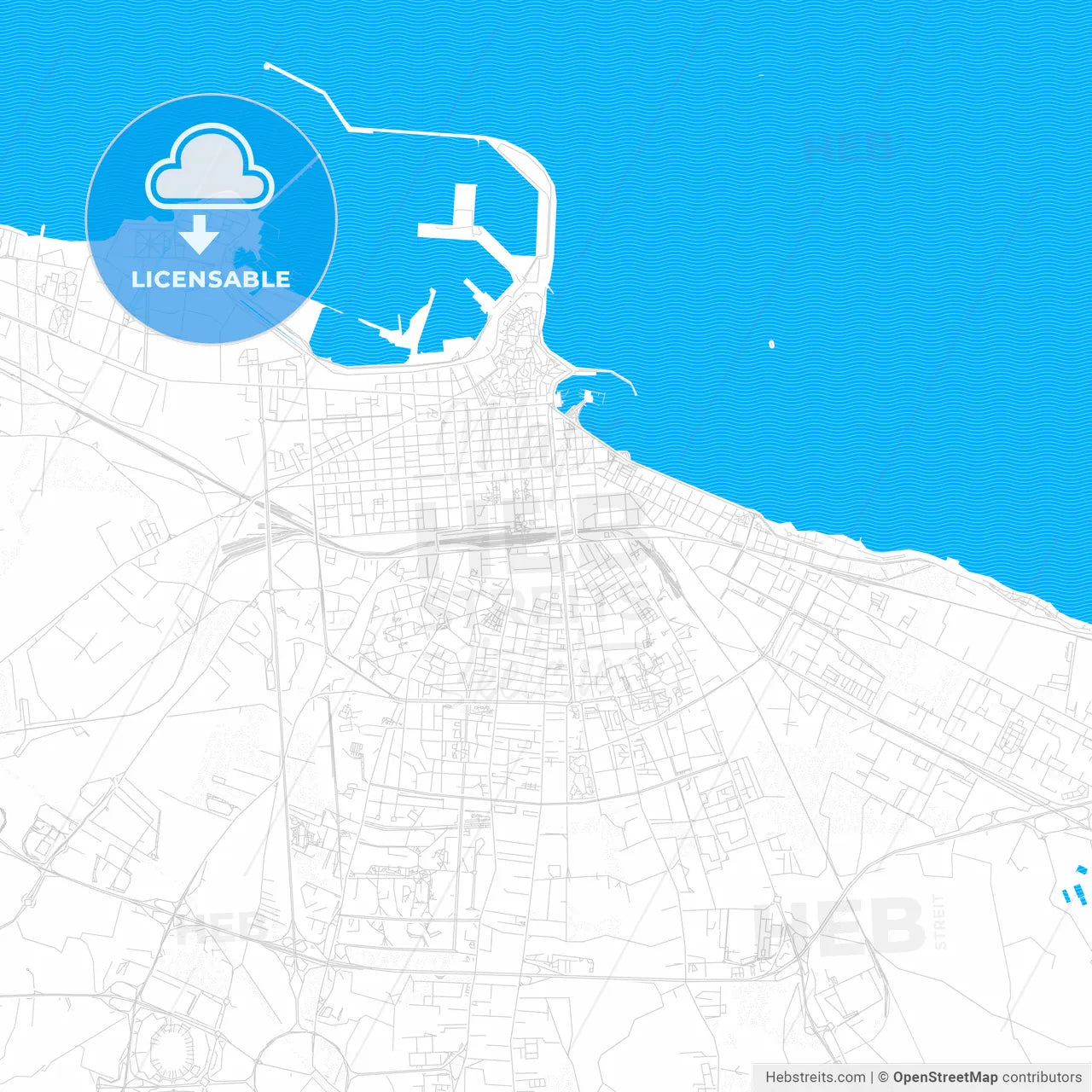 Bari, Italy PDF vector map with water in focus