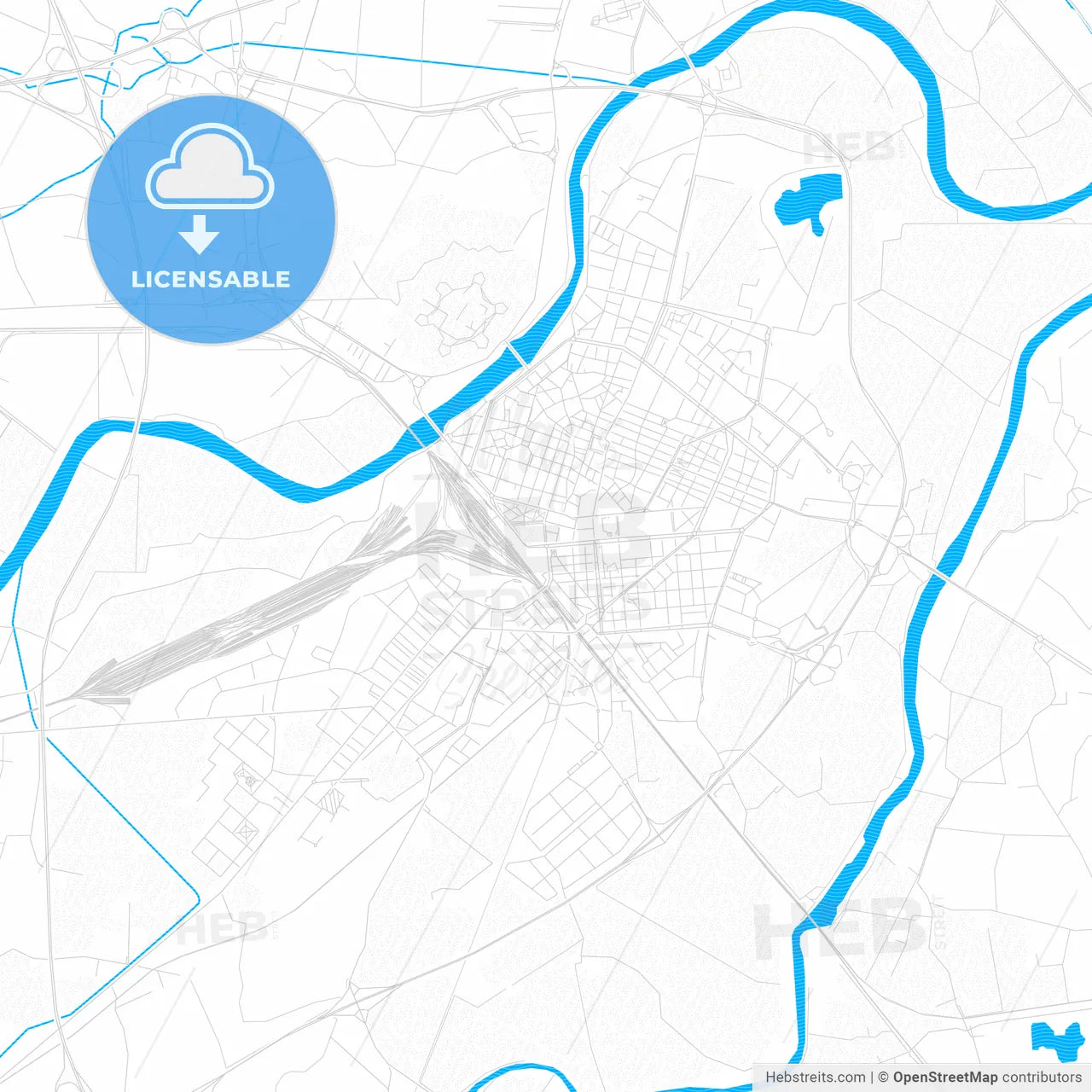 Alessandria, Italy PDF vector map with water in focus