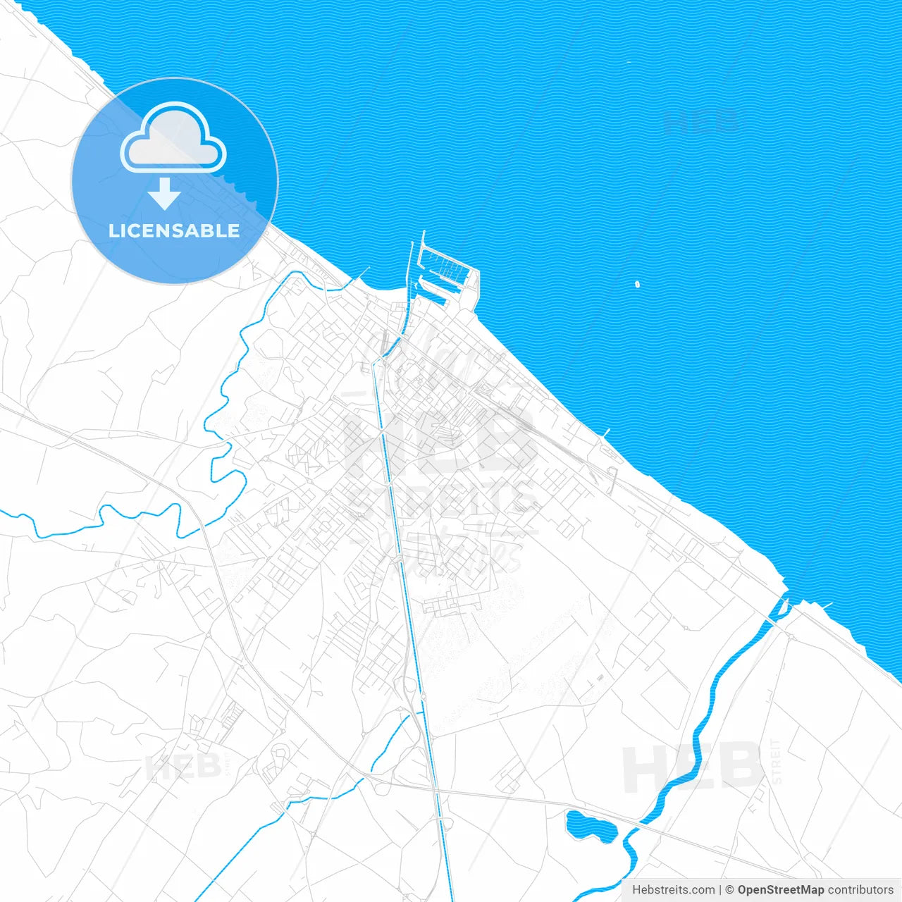 Fano, Italy PDF vector map with water in focus