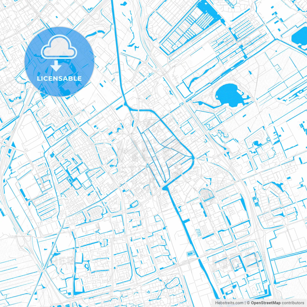 Delft, Netherlands PDF vector map with water in focus