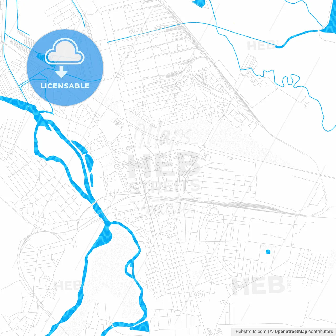 Nevinnomyssk, Russia PDF vector map with water in focus