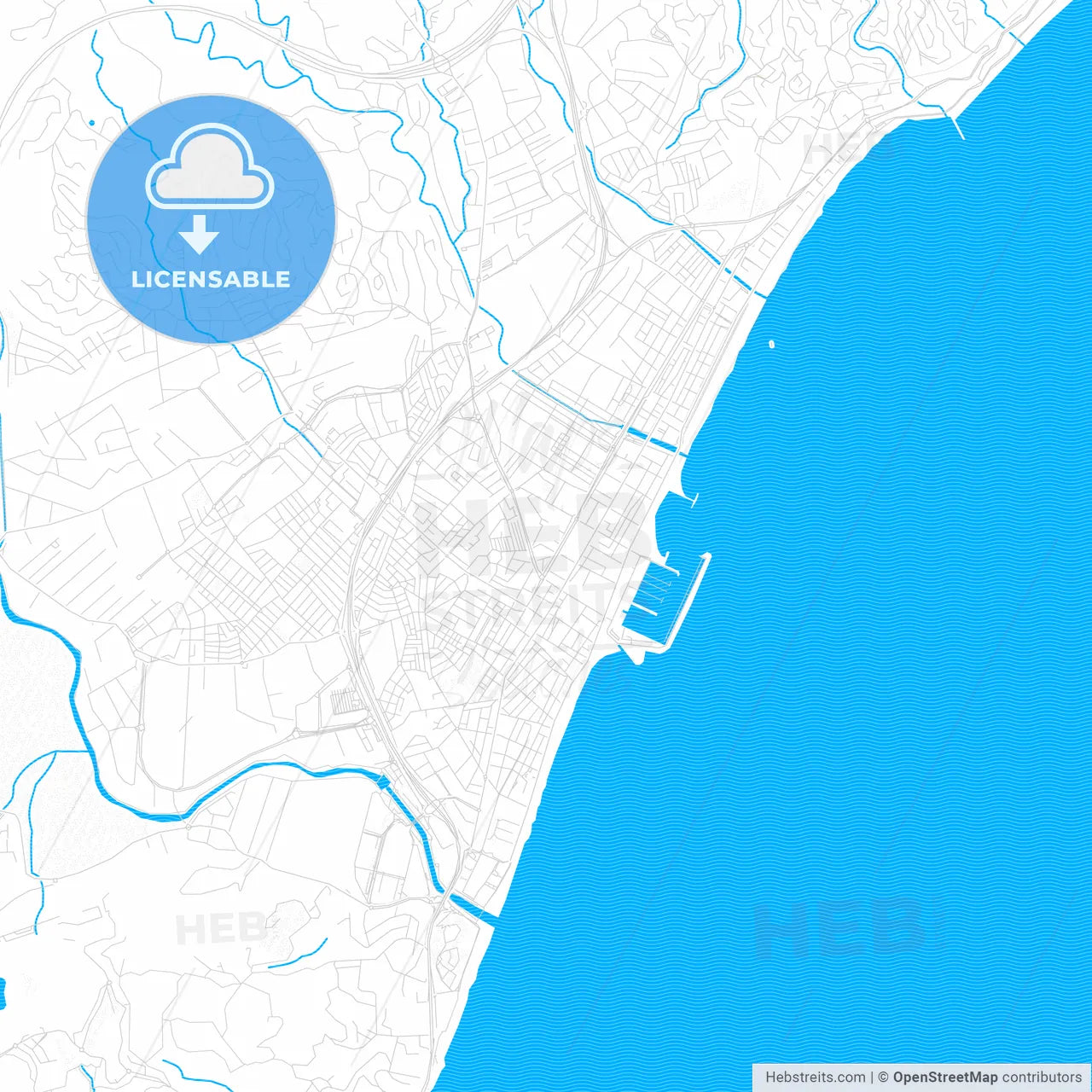 Fuengirola, Spain PDF vector map with water in focus