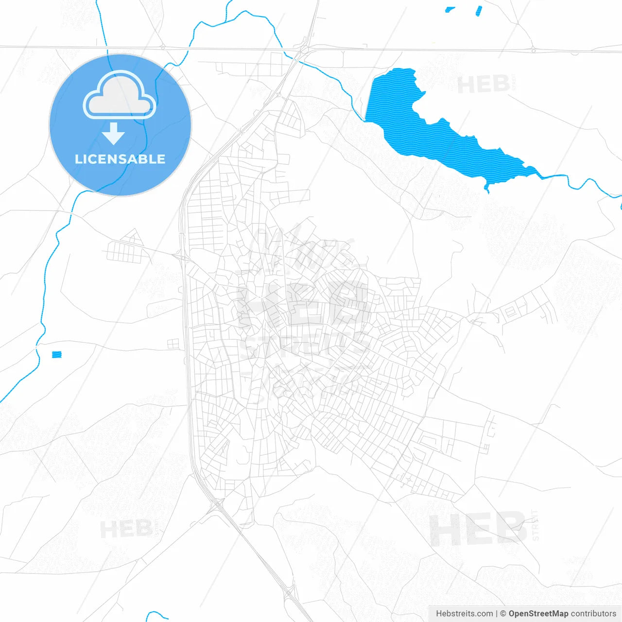 Keşan, Turkey PDF vector map with water in focus