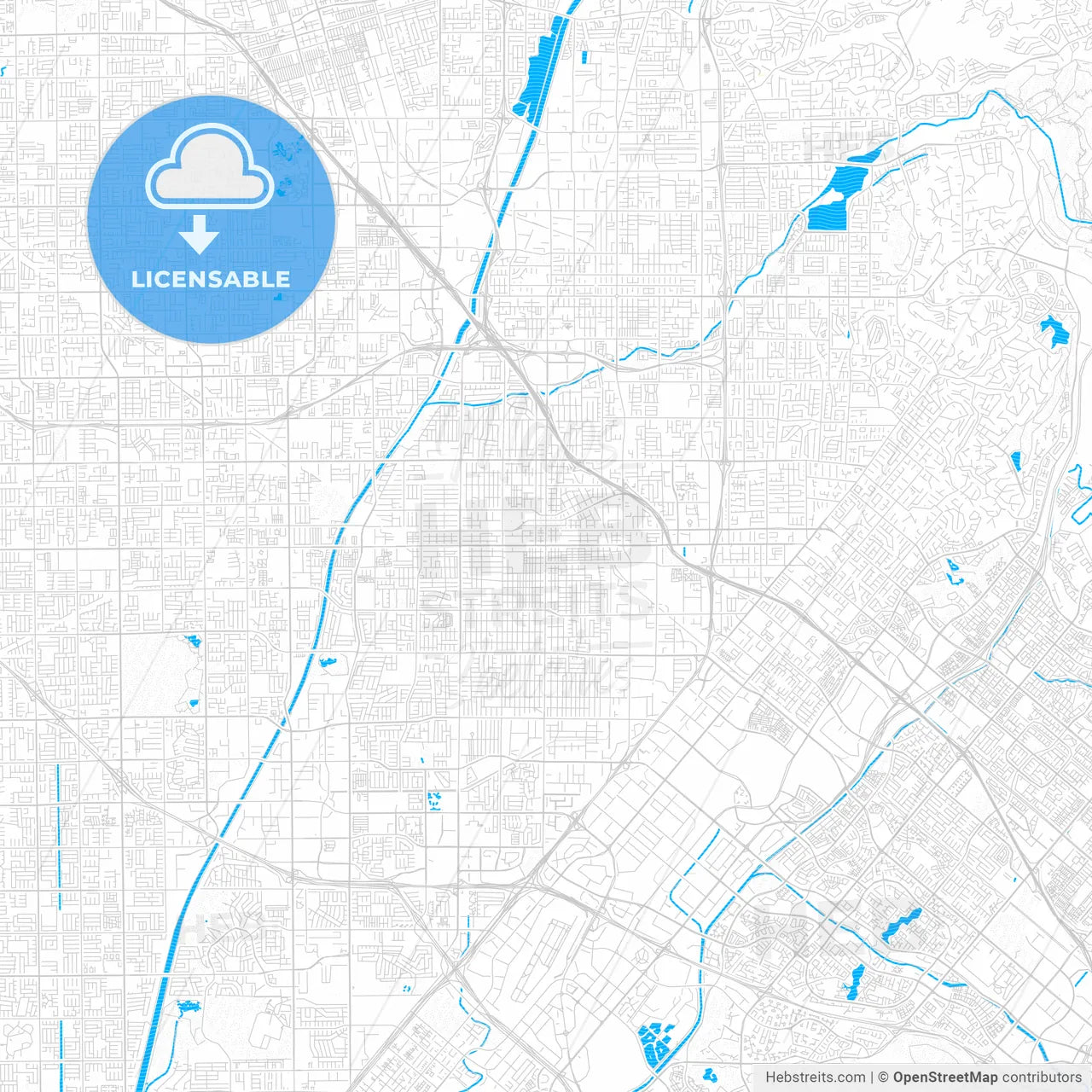 Santa Ana, California, United States, PDF vector map with water in focus