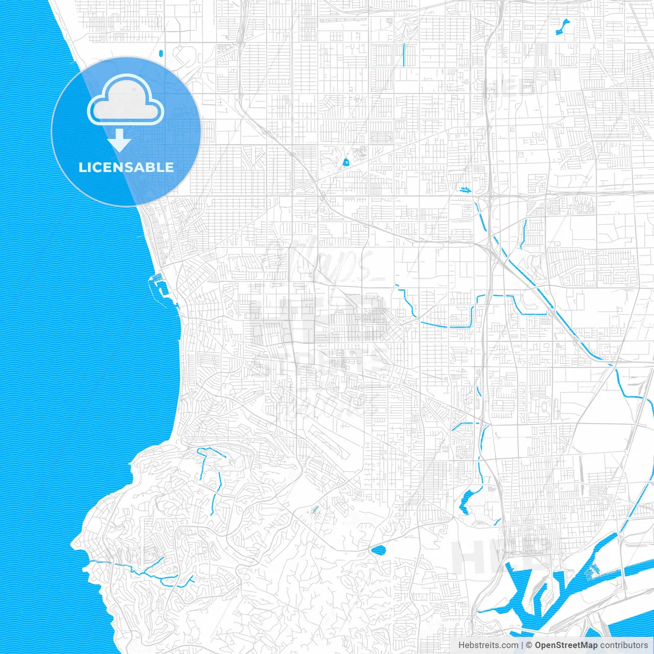 Torrance, California, United States, PDF vector map with water in focus