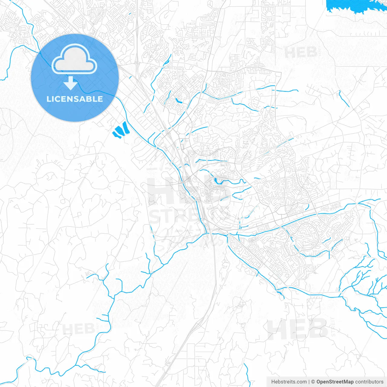 Temecula, California, United States, PDF vector map with water in focus