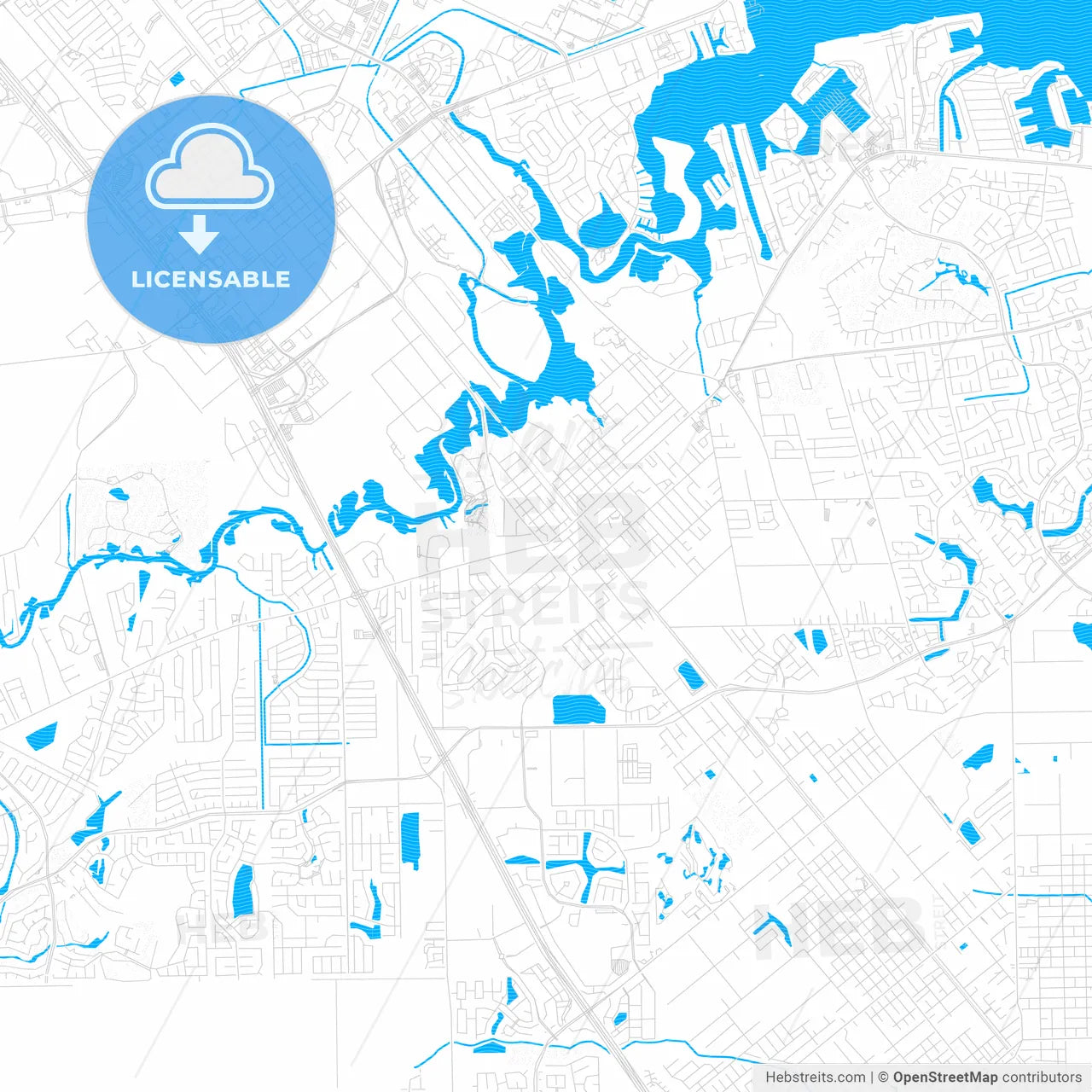 League City, Texas, United States, PDF vector map with water in focus