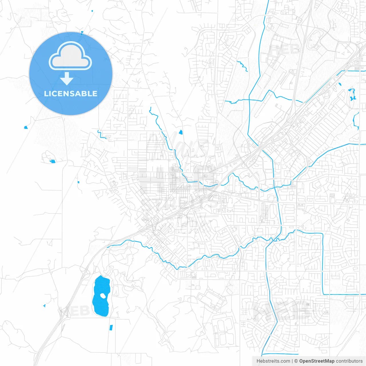 Vacaville, California, United States, PDF vector map with water in focus
