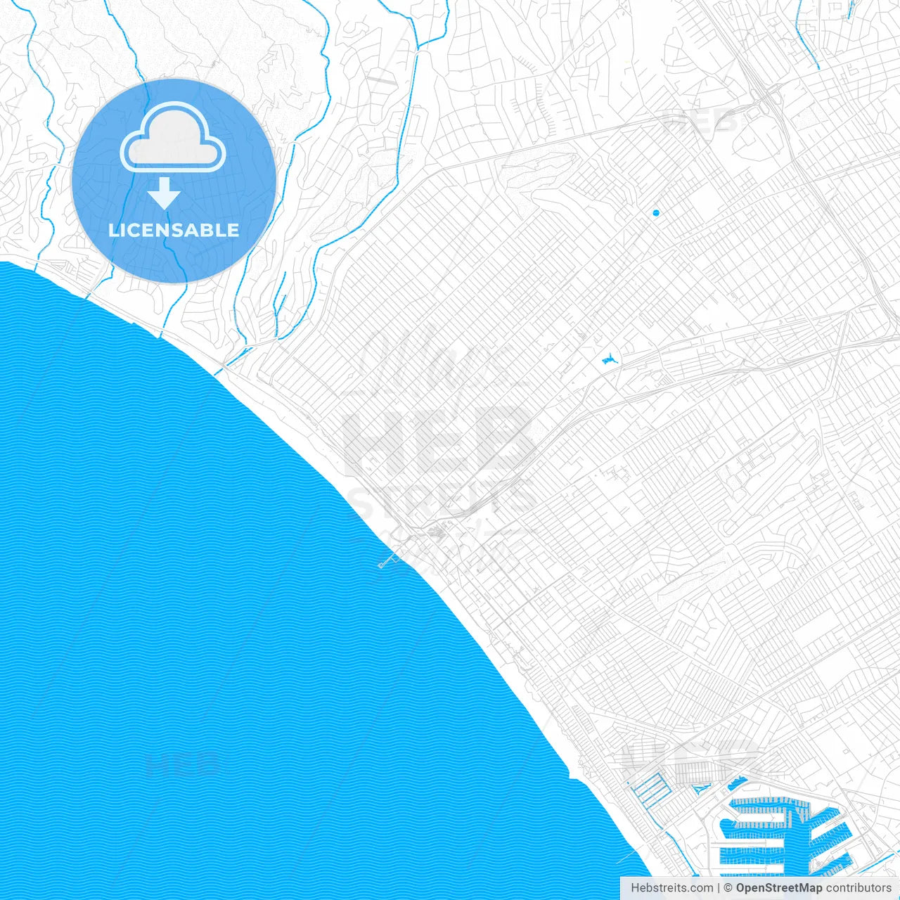 Santa Monica, California, United States, PDF vector map with water in focus