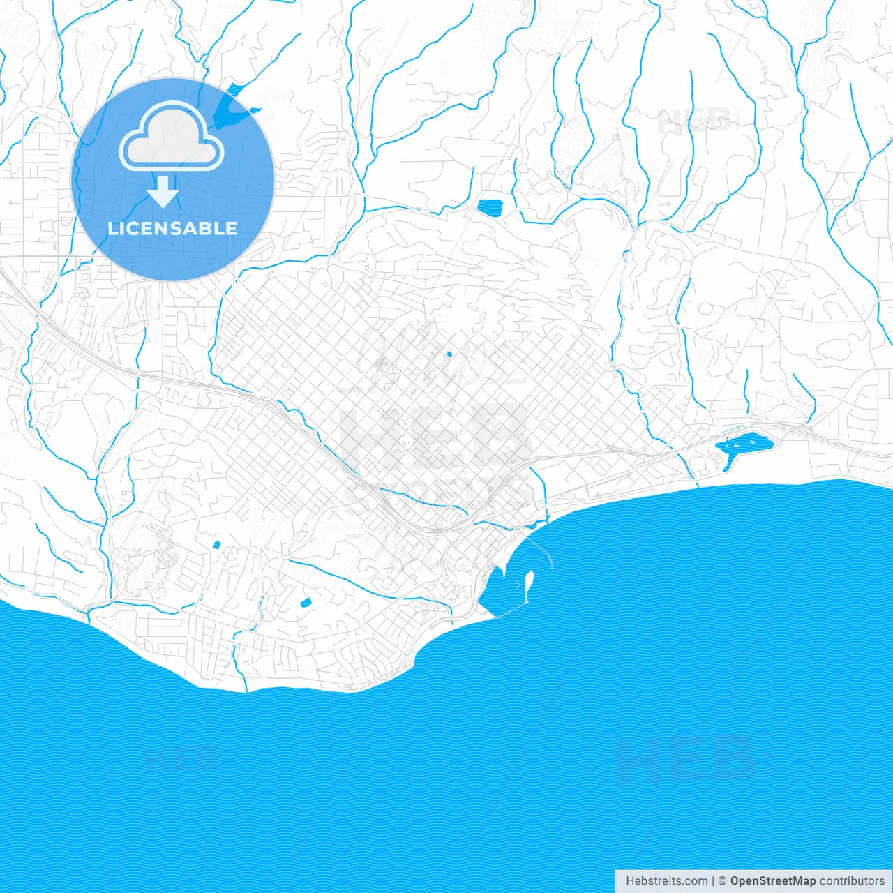 Santa Barbara, California, United States, PDF vector map with water in focus