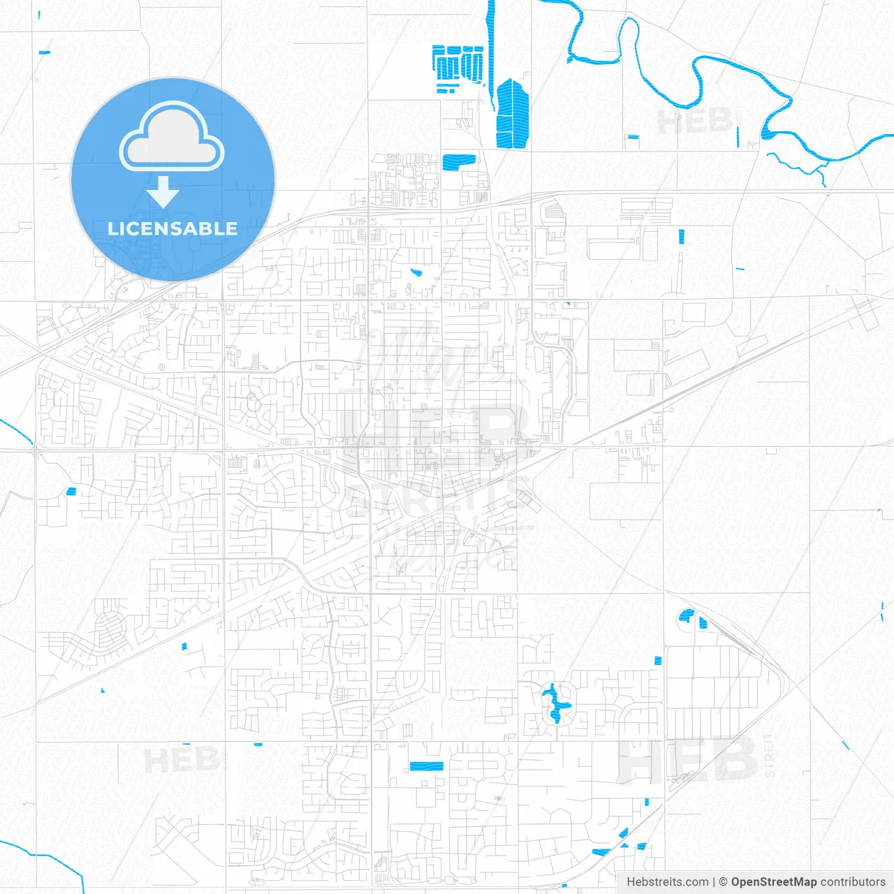 Tracy, California, United States, PDF vector map with water in focus