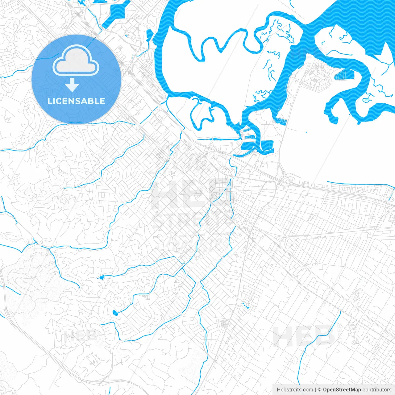 Redwood City, California, United States, PDF vector map with water in focus
