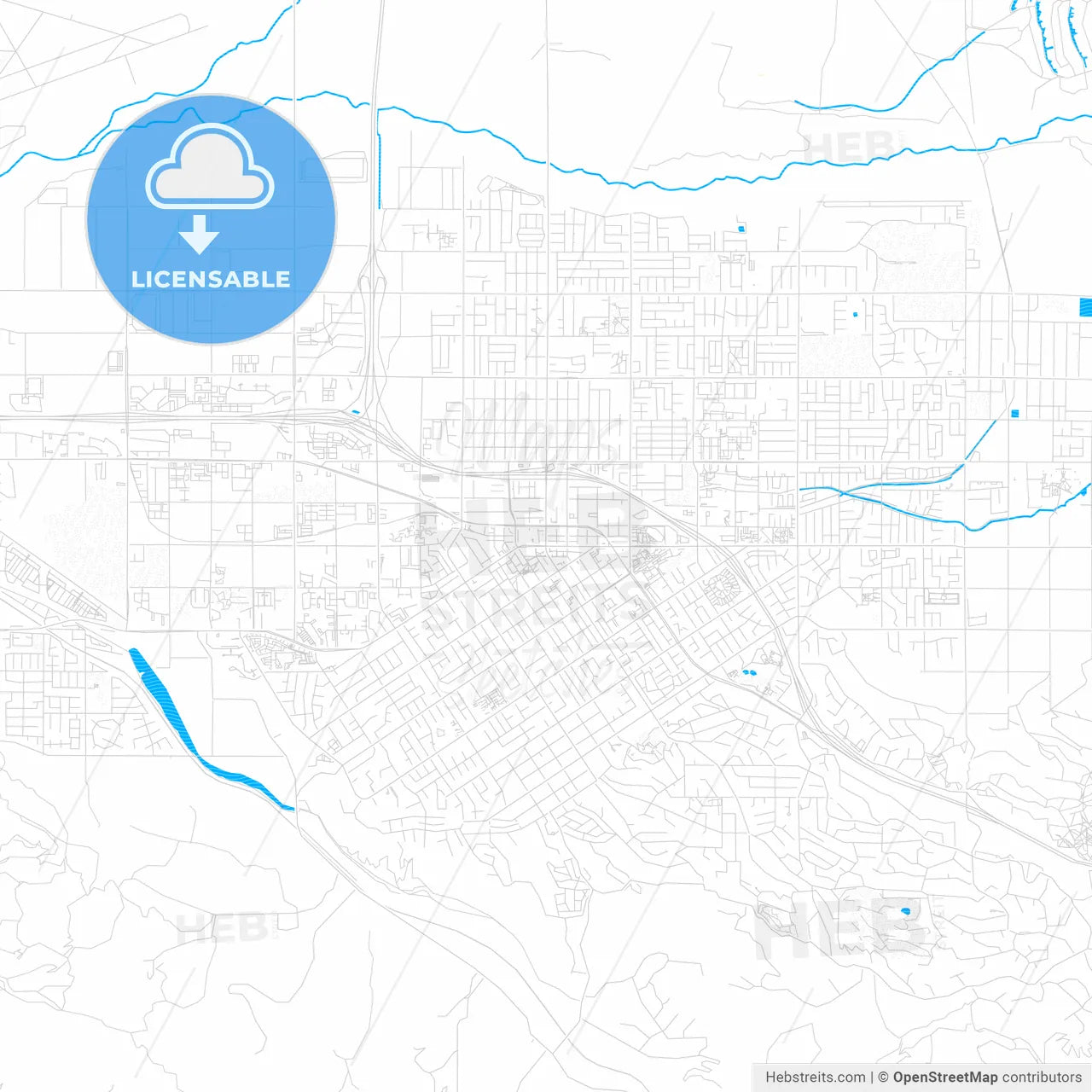 Redlands, California, United States, PDF vector map with water in focus