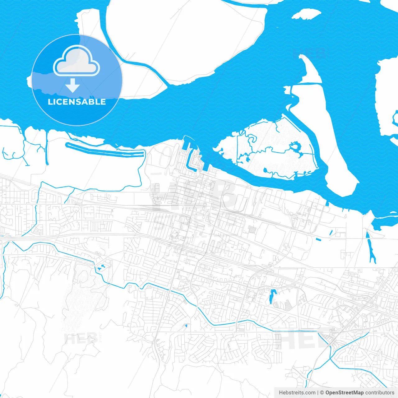 Pittsburg, California, United States, PDF vector map with water in focus