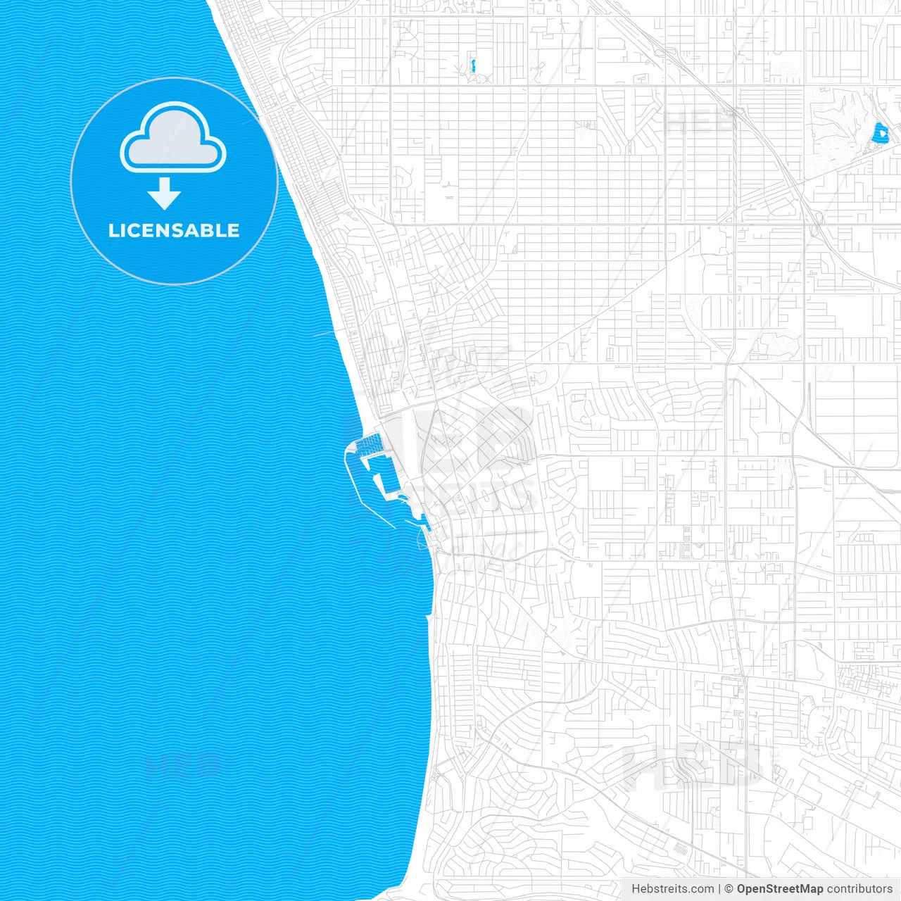 Redondo Beach, California, United States, PDF vector map with water in focus