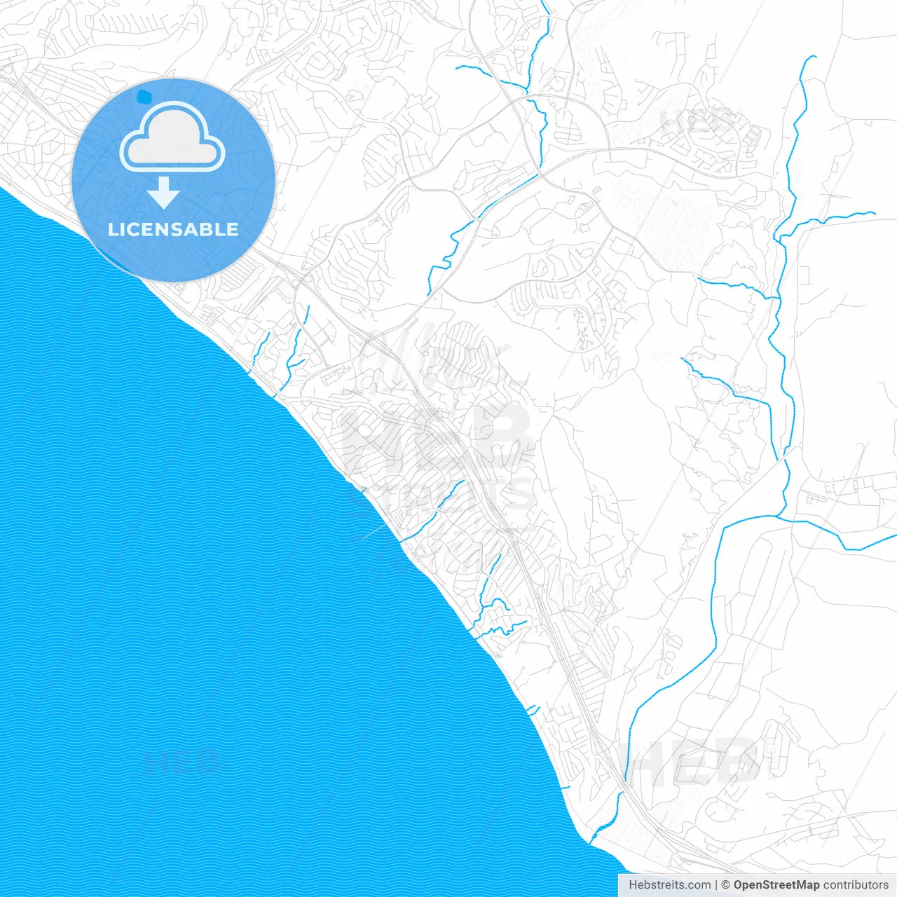 San Clemente, California, United States, PDF vector map with water in focus