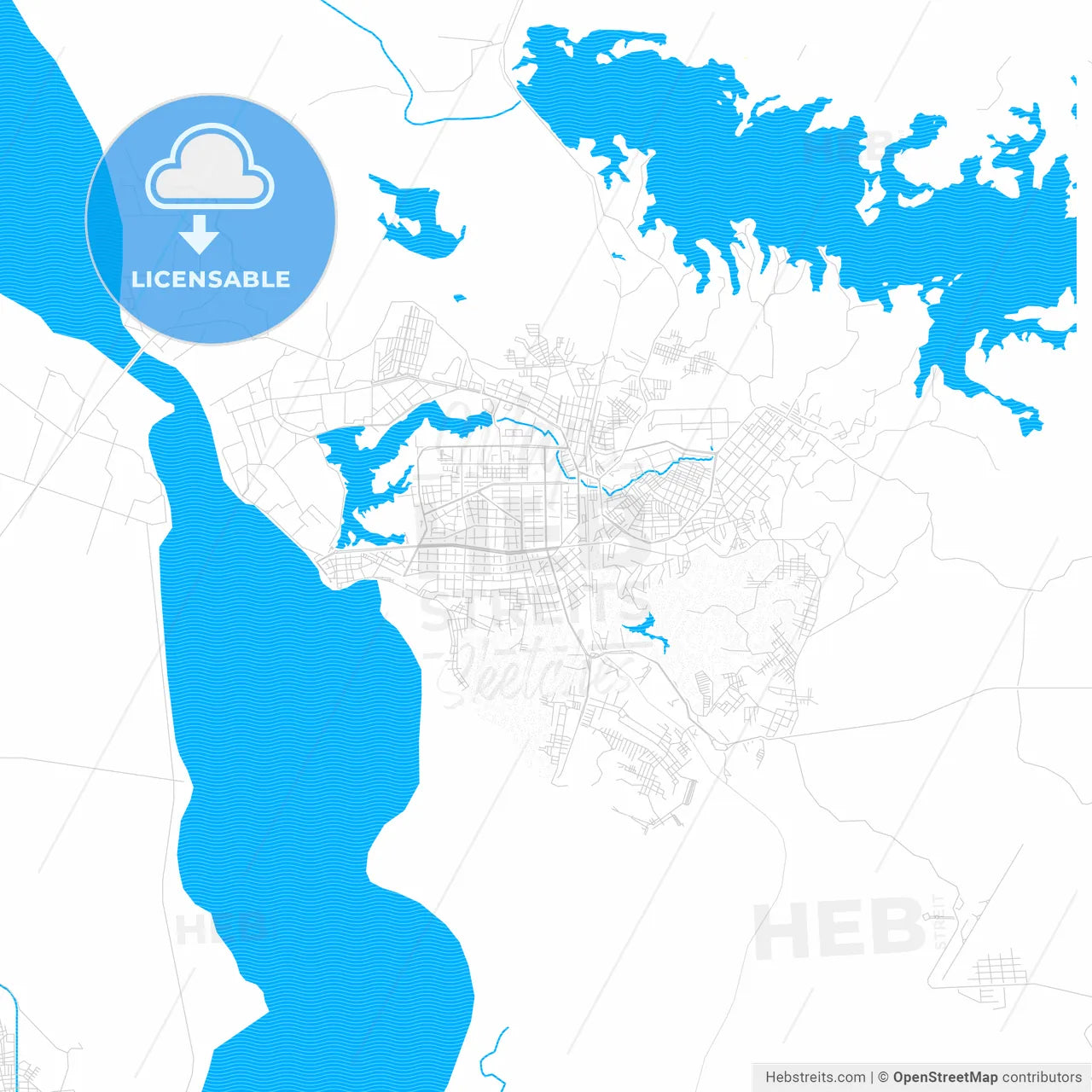 Barrancabermeja, Colombia PDF vector map with water in focus