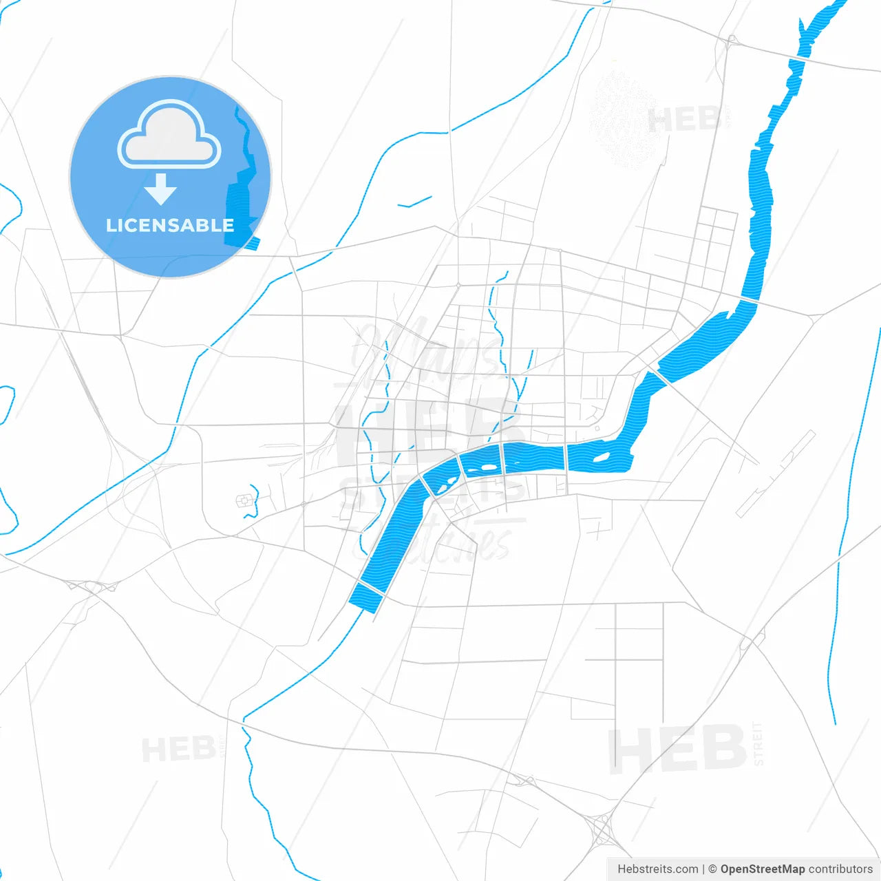 Nanyang, China PDF vector map with water in focus