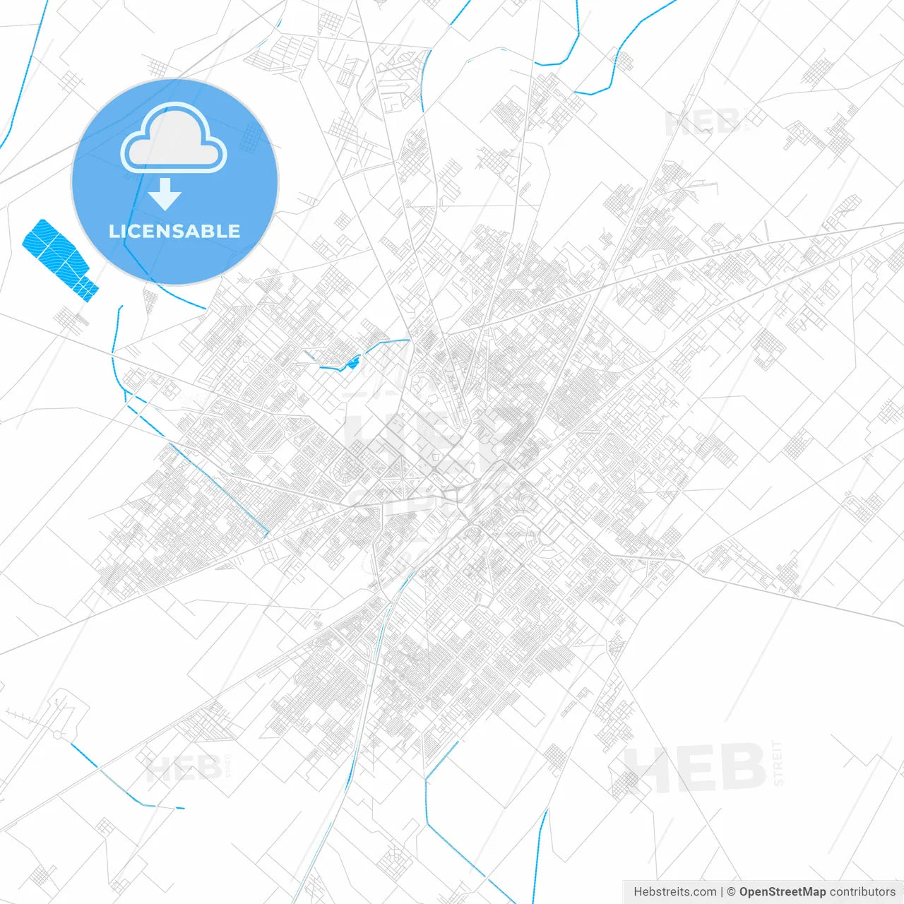Faisalabad, Pakistan PDF vector map with water in focus