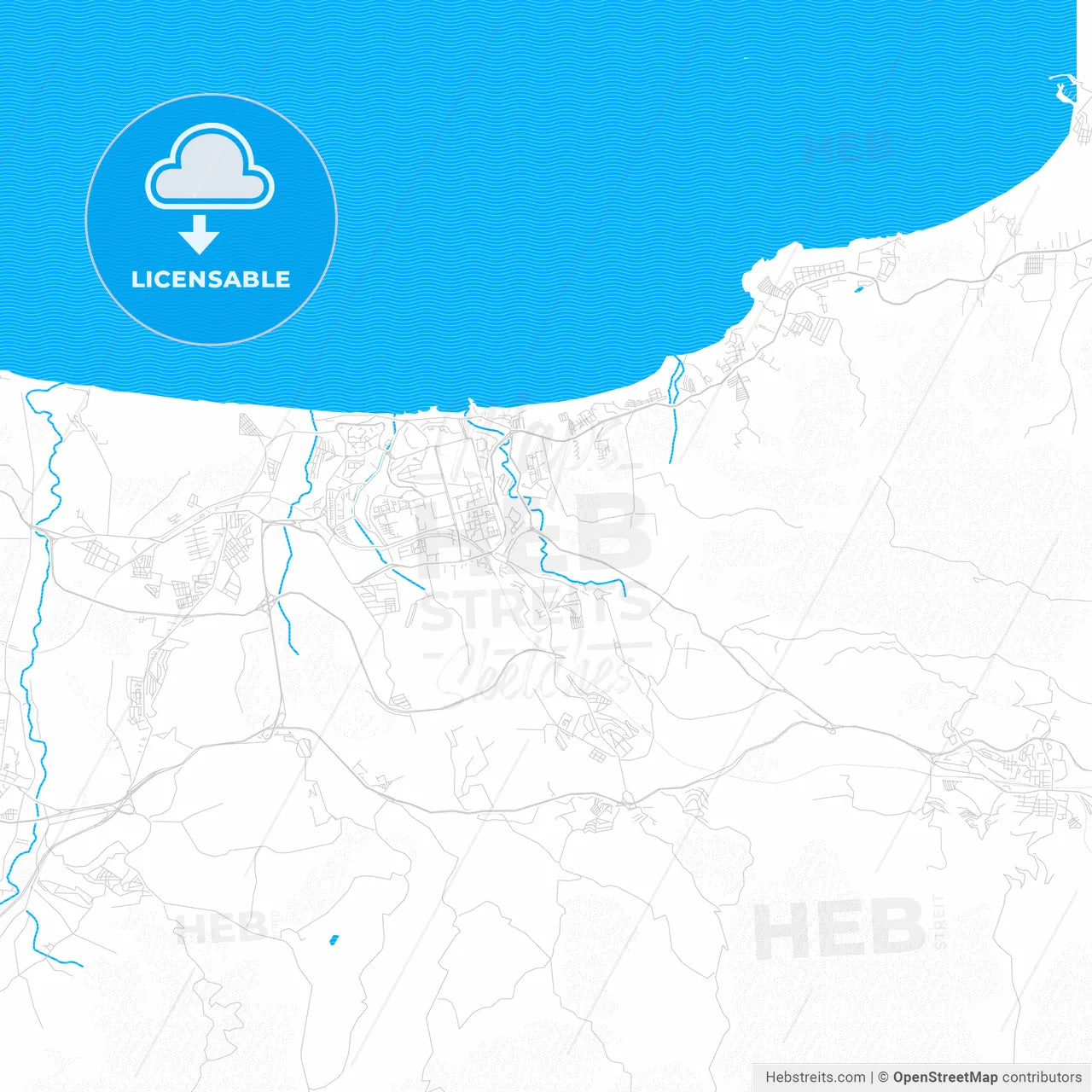 Boumerdas, Algeria PDF vector map with water in focus