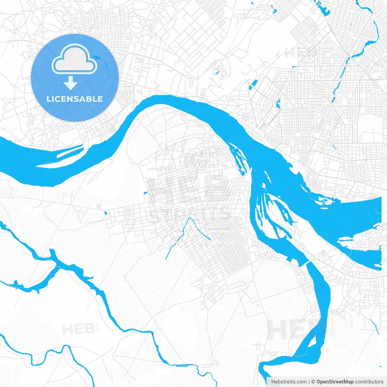 Kousseri, Cameroon PDF vector map with water in focus