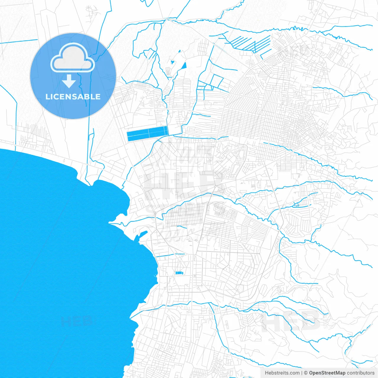 Bujumbura, Burundi PDF vector map with water in focus