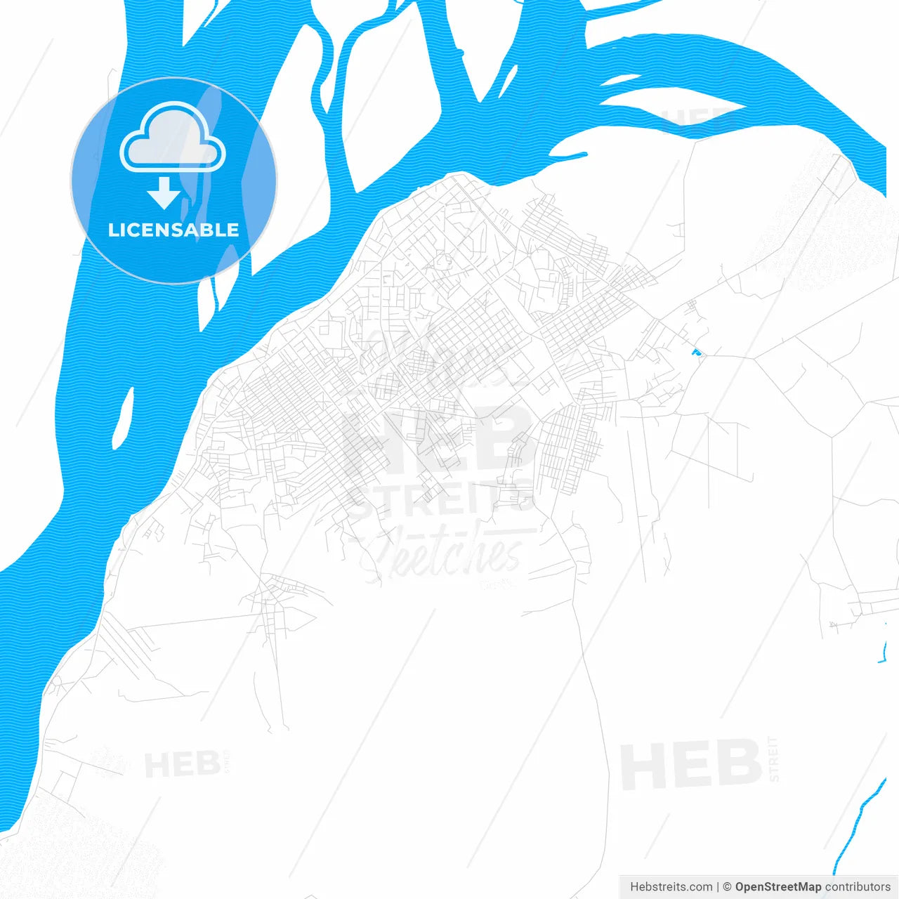 Mbandaka, DR Congo PDF vector map with water in focus