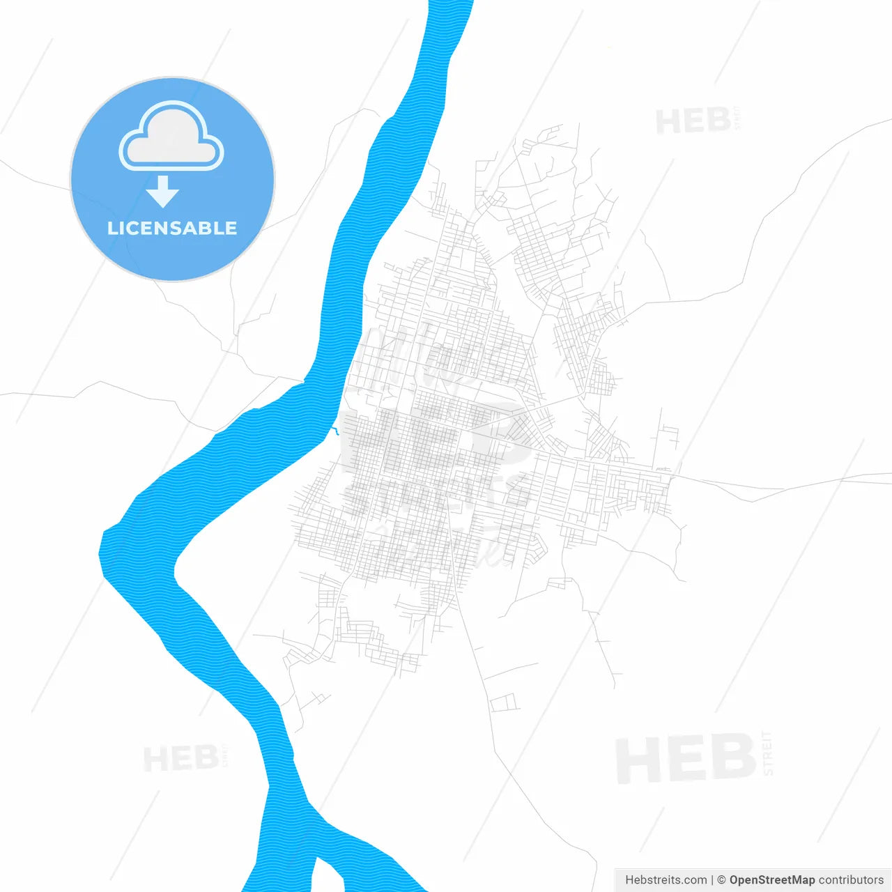 Bandundu, DR Congo PDF vector map with water in focus