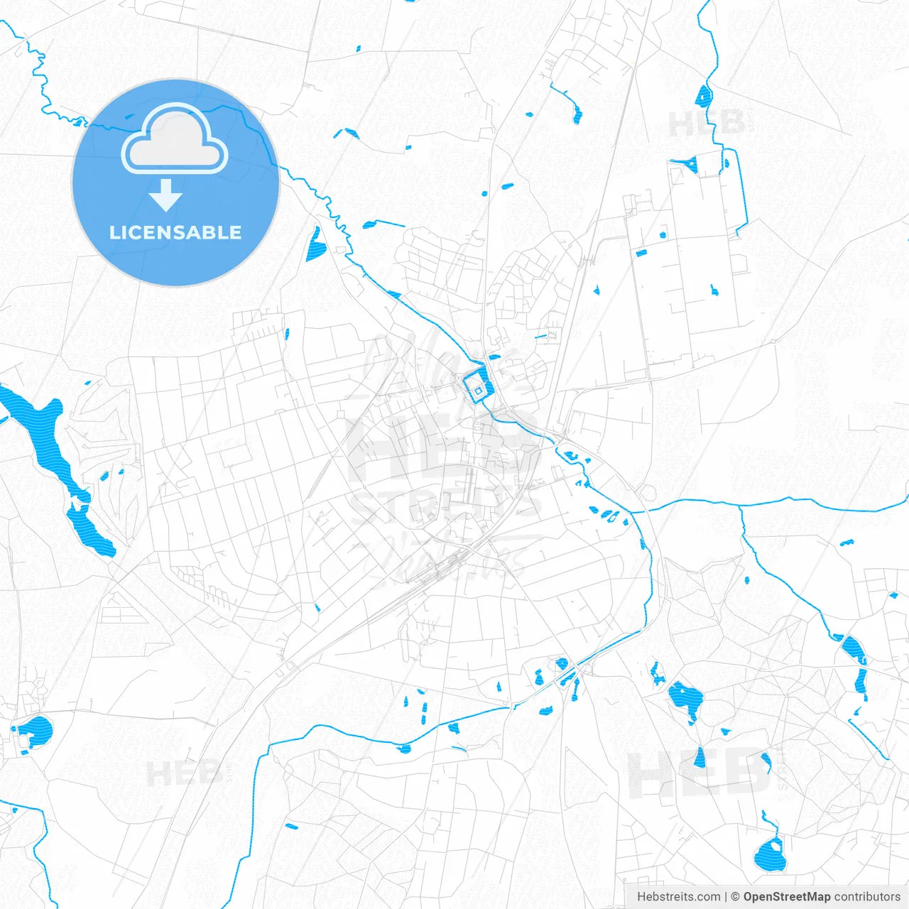 Ahrensburg, Germany PDF vector map with water in focus