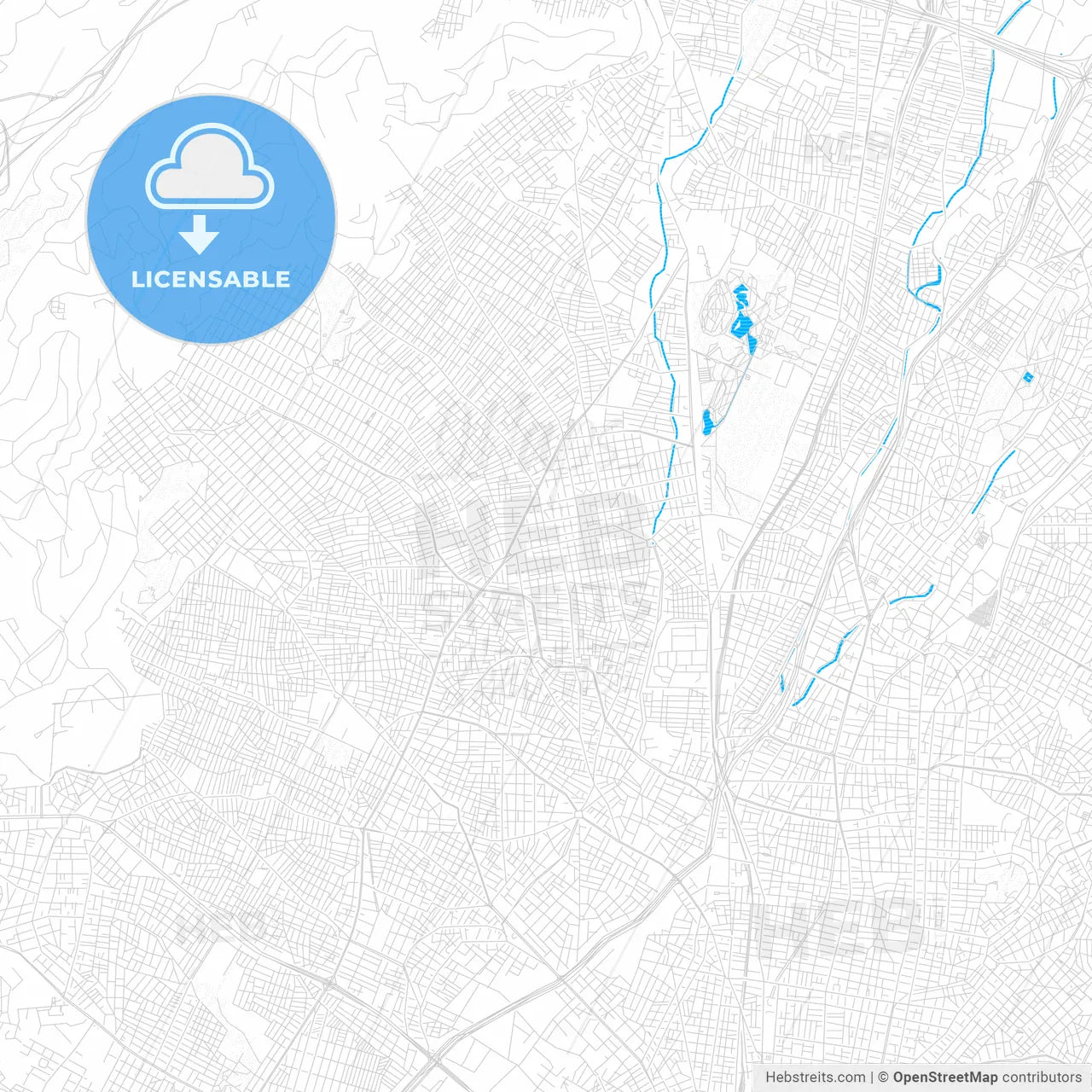 Ilio, Greece PDF vector map with water in focus